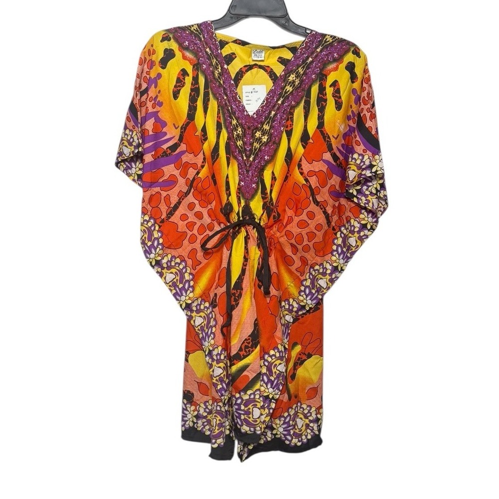 Laddi One Size Cinch Waist Dress Cover Up Geometric Colorful Art To Wear